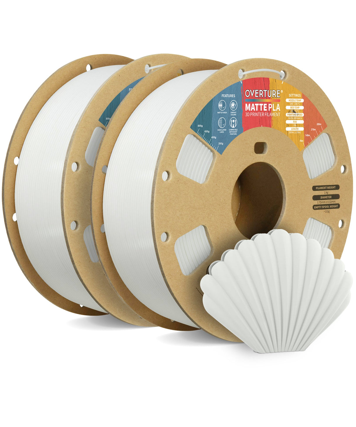 Overture Matte PLA 3D Printer Filament 1.75mm - Overture 3D