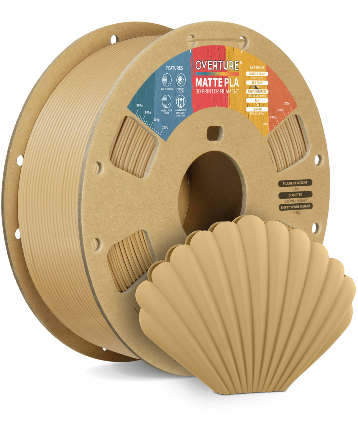 Overture Matte PLA 3D Printer Filament 1.75mm - Overture 3D