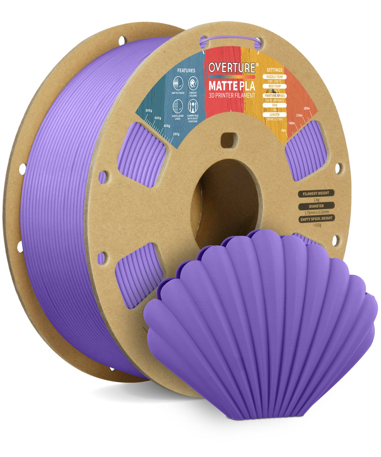 Overture Matte PLA 3D Printer Filament 1.75mm - Overture 3D
