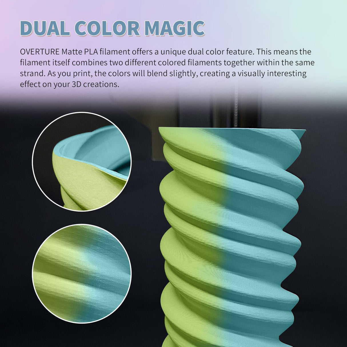 Overture Matte PLA Dual Colors 3D Printer Filament 1.75mm - Overture 3D