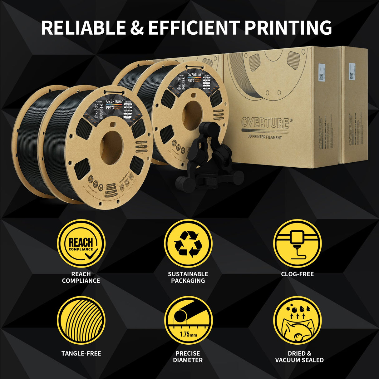 Overture PETG 3D Printer Filament 1.75mm - 4 Pack - Overture 3D