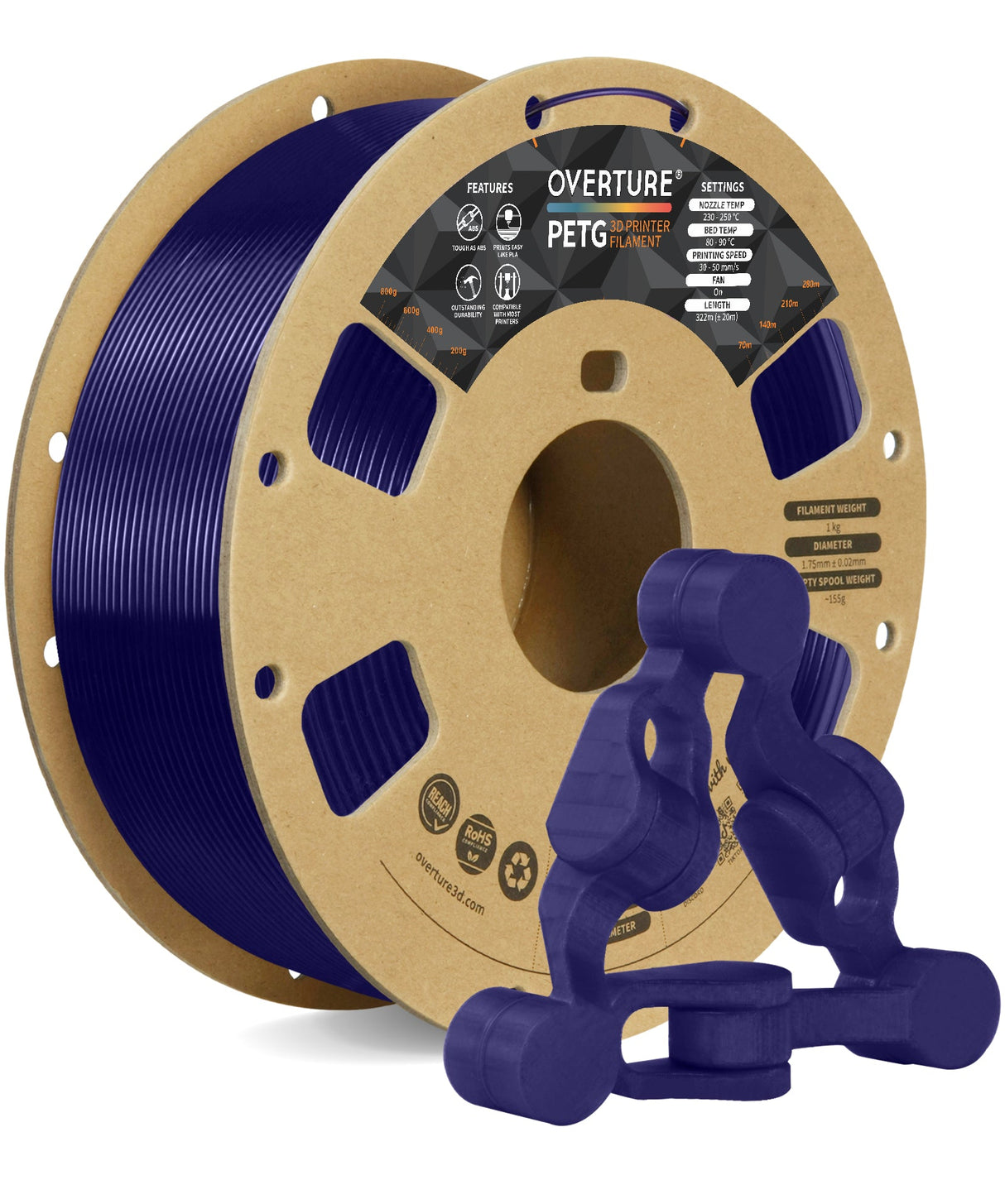 Overture PETG Transparent 3D Printer Filament 1.75mm - Overture 3D