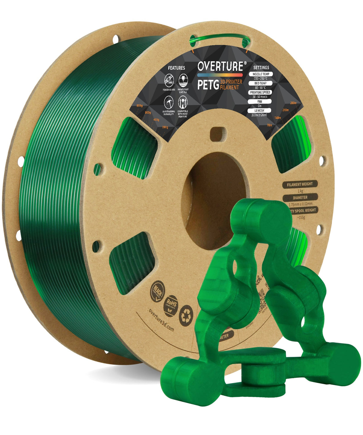 Overture PETG Transparent 3D Printer Filament 1.75mm - Overture 3D