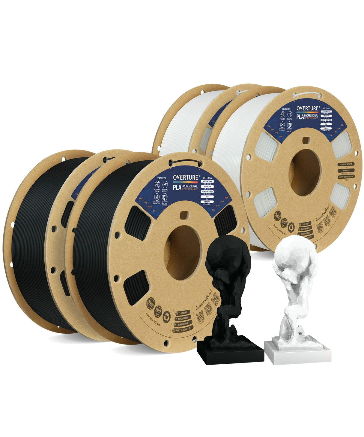 Overture PLA Professional 3D Printer Filament 1.75mm-4 Pack - Overture 3D