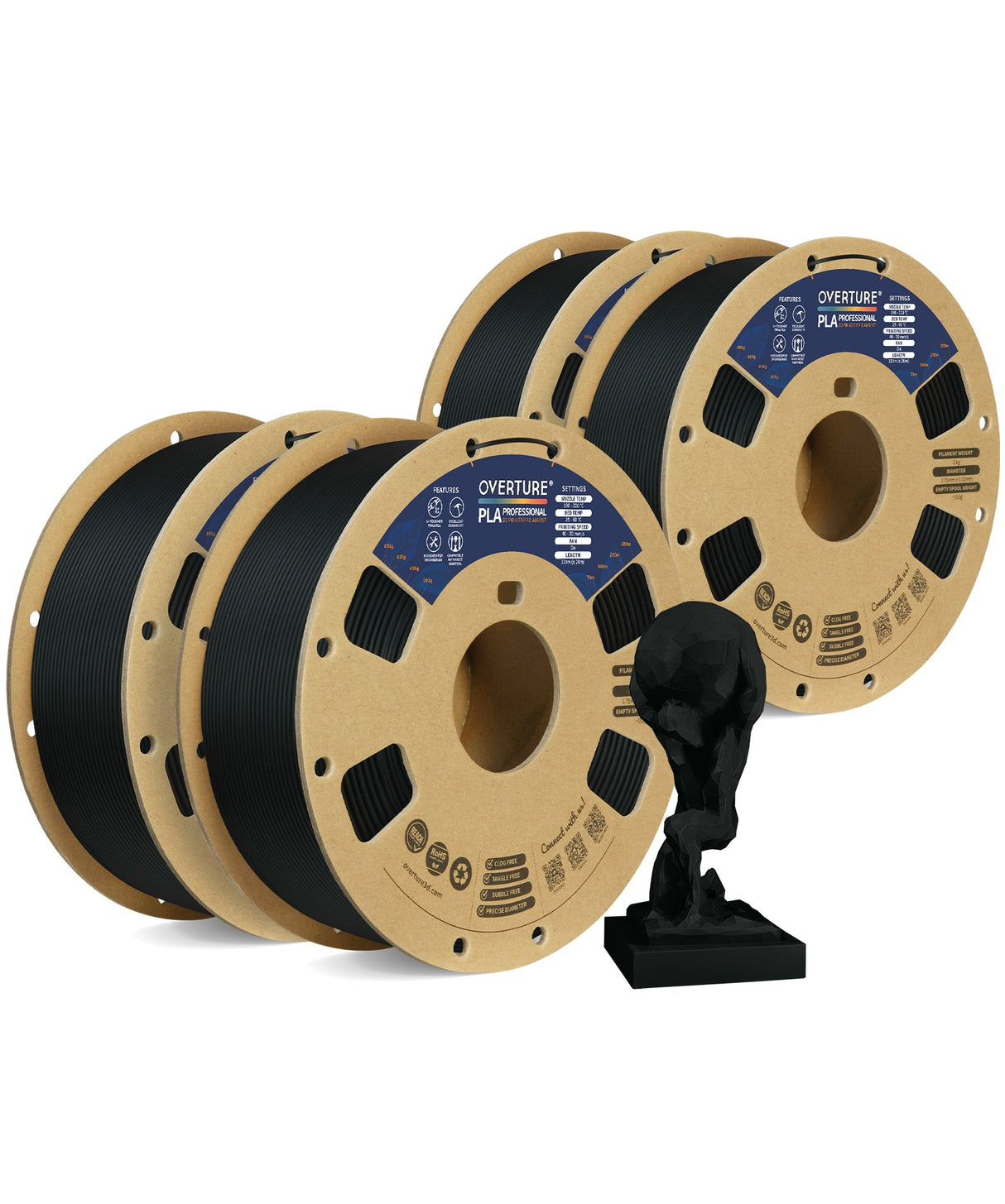 Overture PLA Professional 3D Printer Filament 1.75mm-4 Pack - Overture 3D