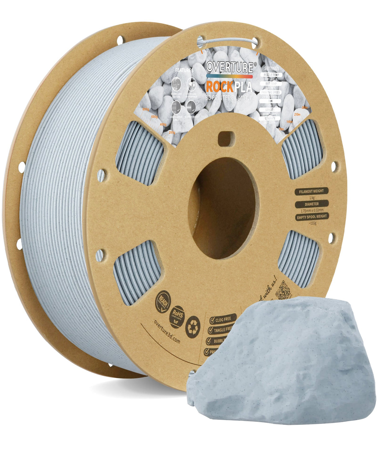 Overture Rock PLA 3D Printer Filament 1.75mm - Overture 3D