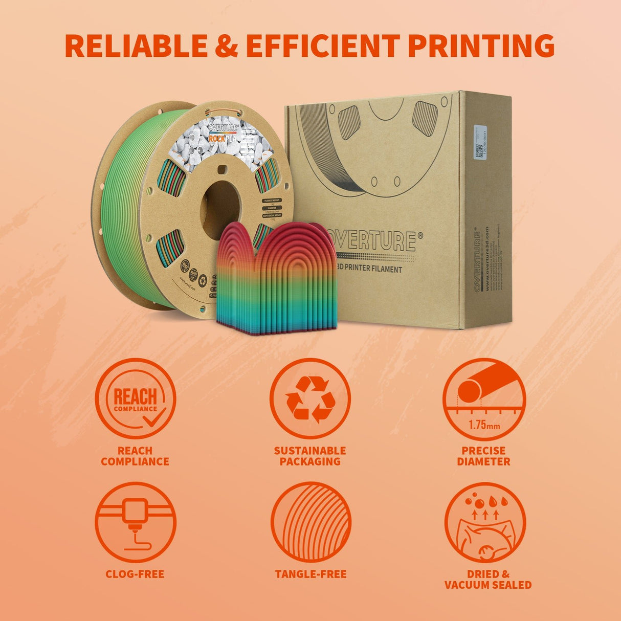Overture Rock PLA 3D Printer Filament 1.75mm - Overture 3D