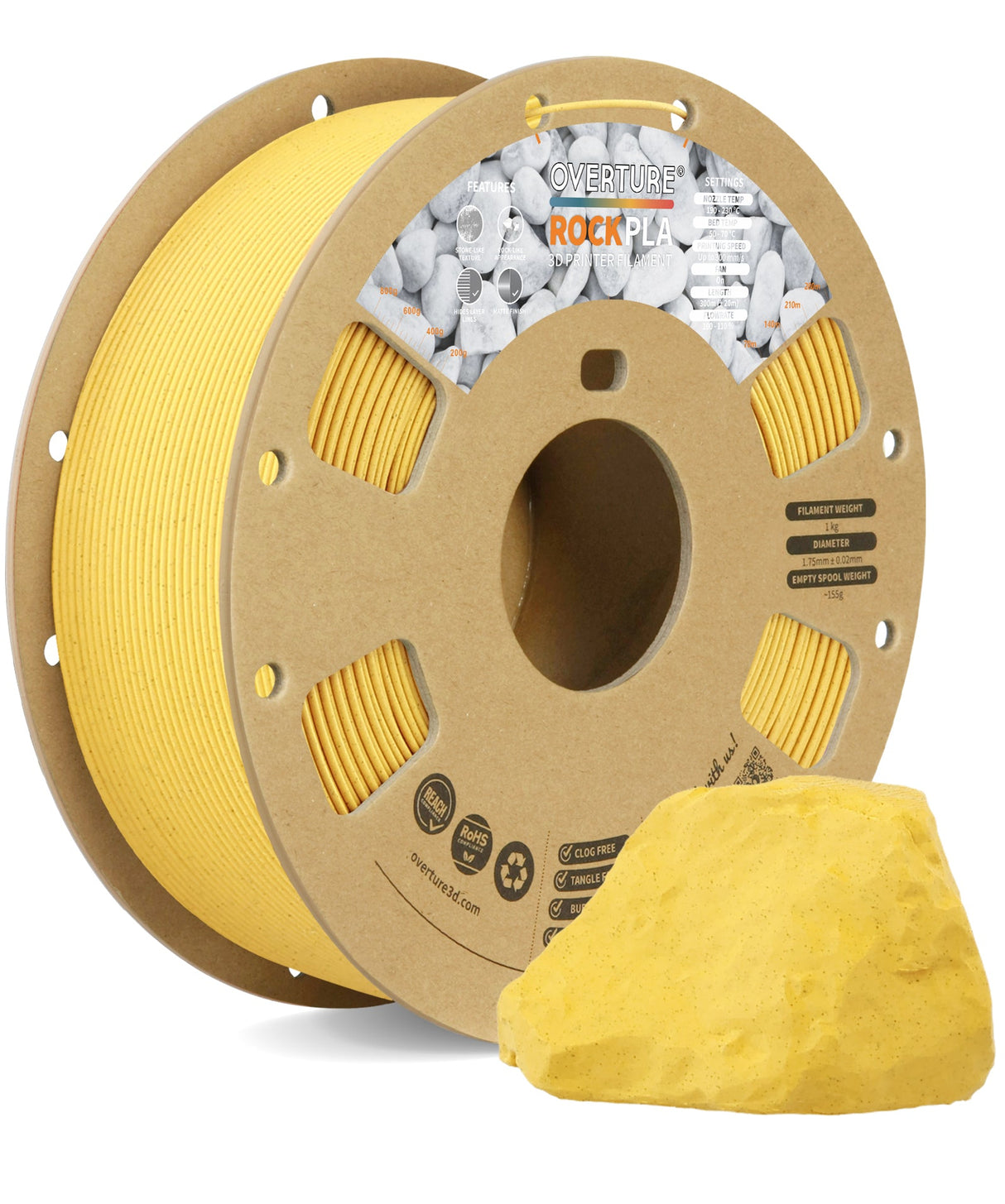Overture Rock PLA 3D Printer Filament 1.75mm - Overture 3D