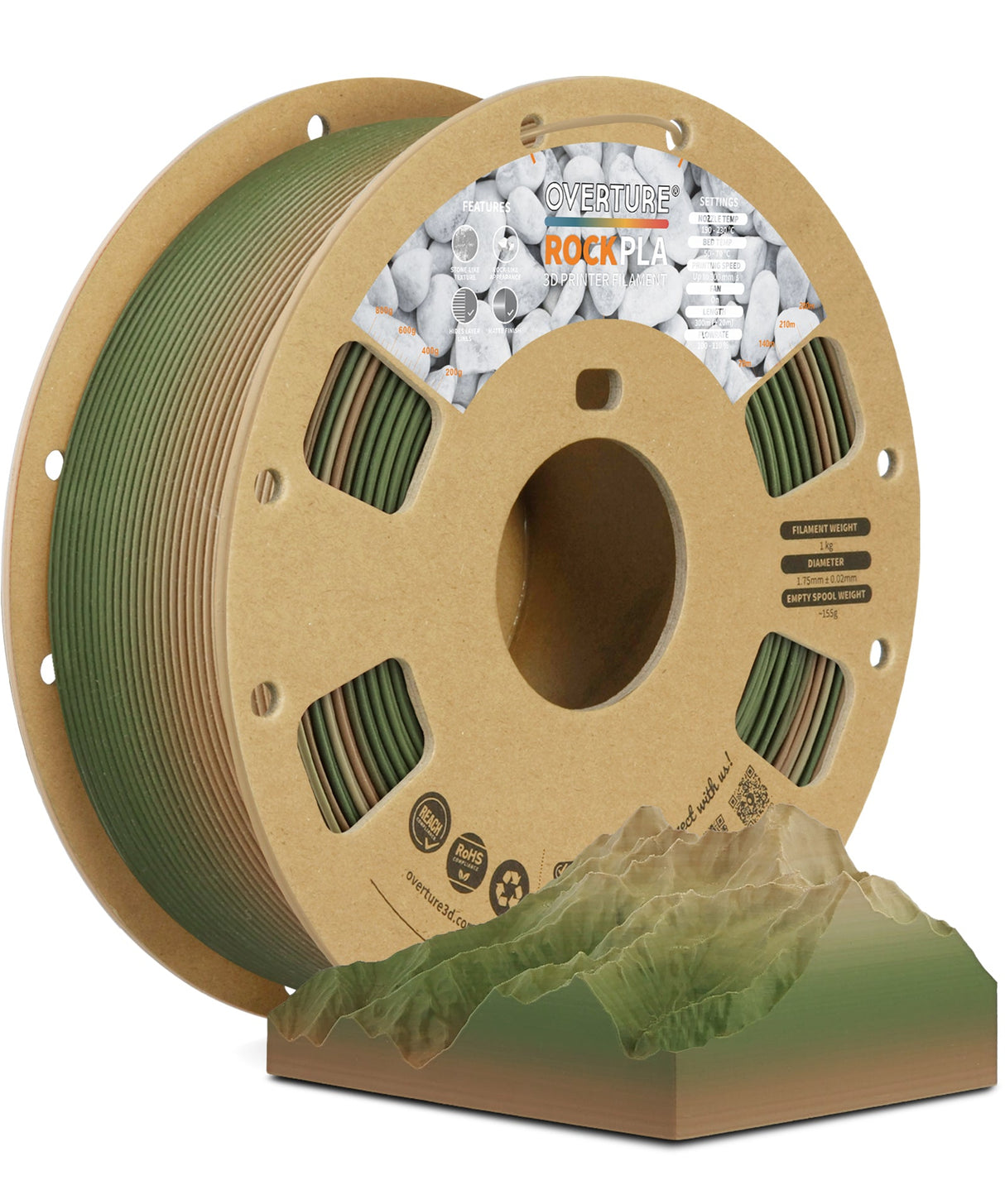 Overture Rock PLA 3D Printer Filament 1.75mm - Overture 3D