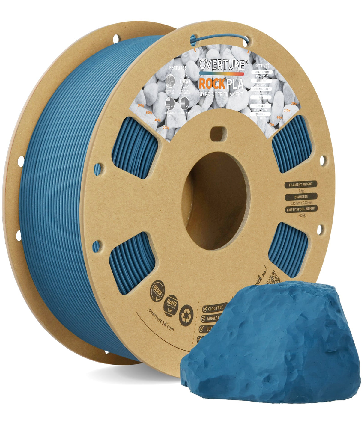Overture Rock PLA 3D Printer Filament 1.75mm - Overture 3D