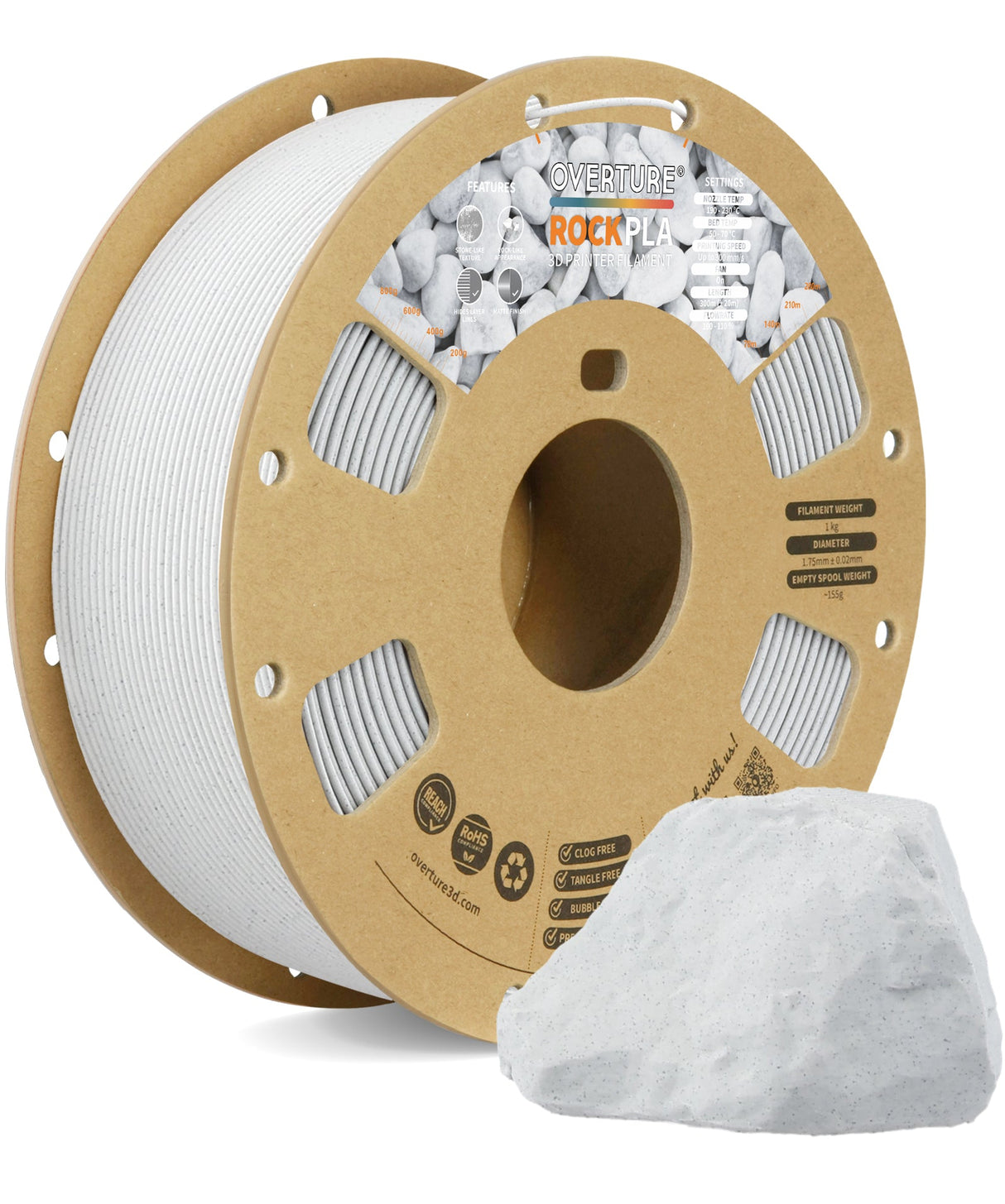 Overture Rock PLA 3D Printer Filament 1.75mm - Overture 3D