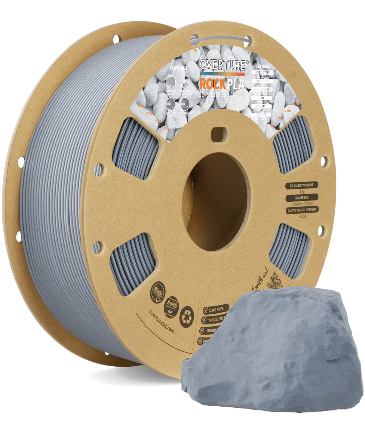 Overture Rock PLA 3D Printer Filament 1.75mm - Overture 3D