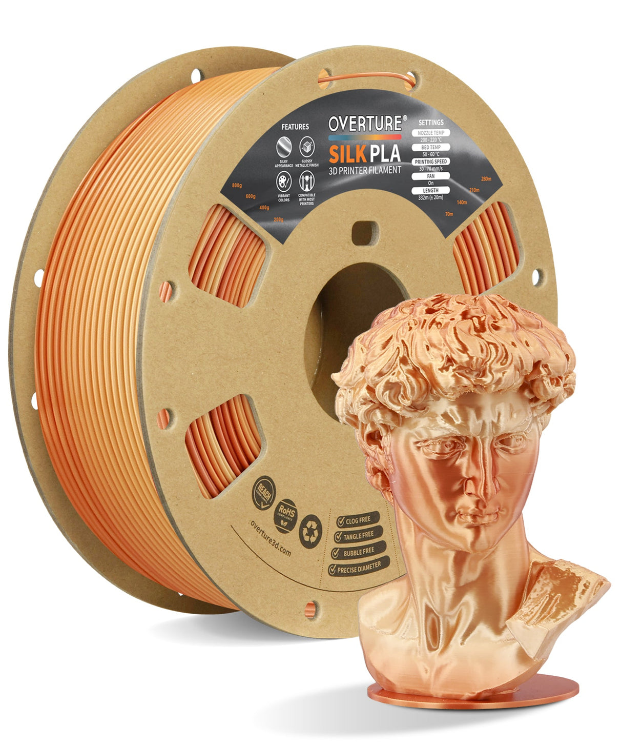 Overture Silk PLA 3D Printer Filament 1.75mm - Overture 3D