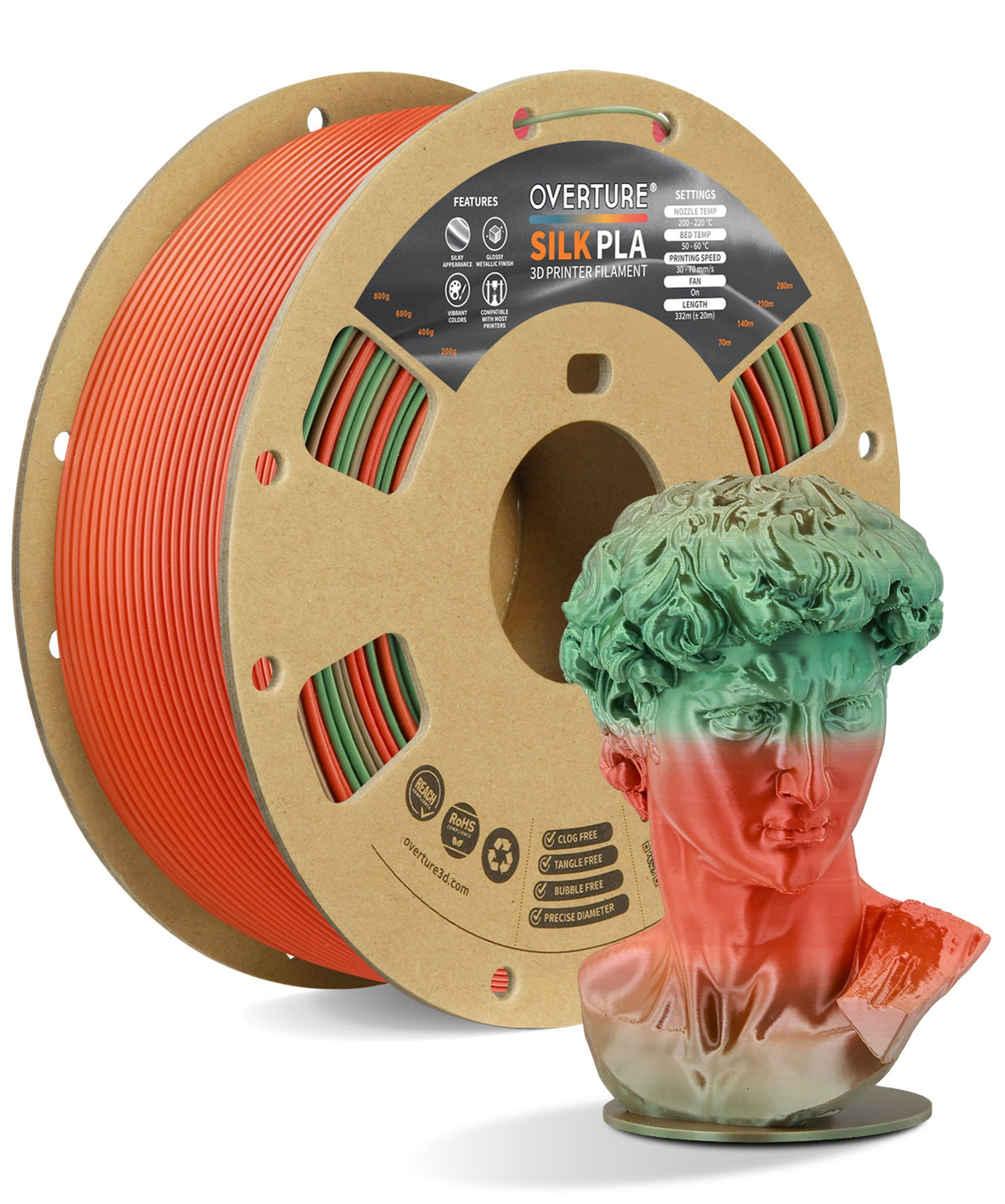 Overture Silk PLA 3D Printer Filament 1.75mm - Overture 3D