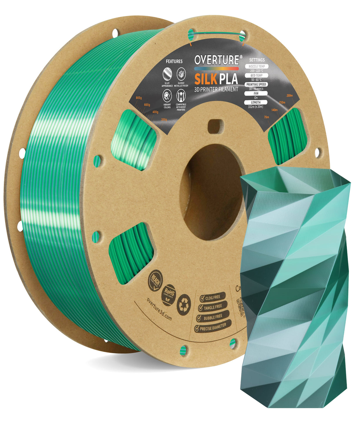 Overture Silk PLA 3D Printer Filament 1.75mm - Overture 3D