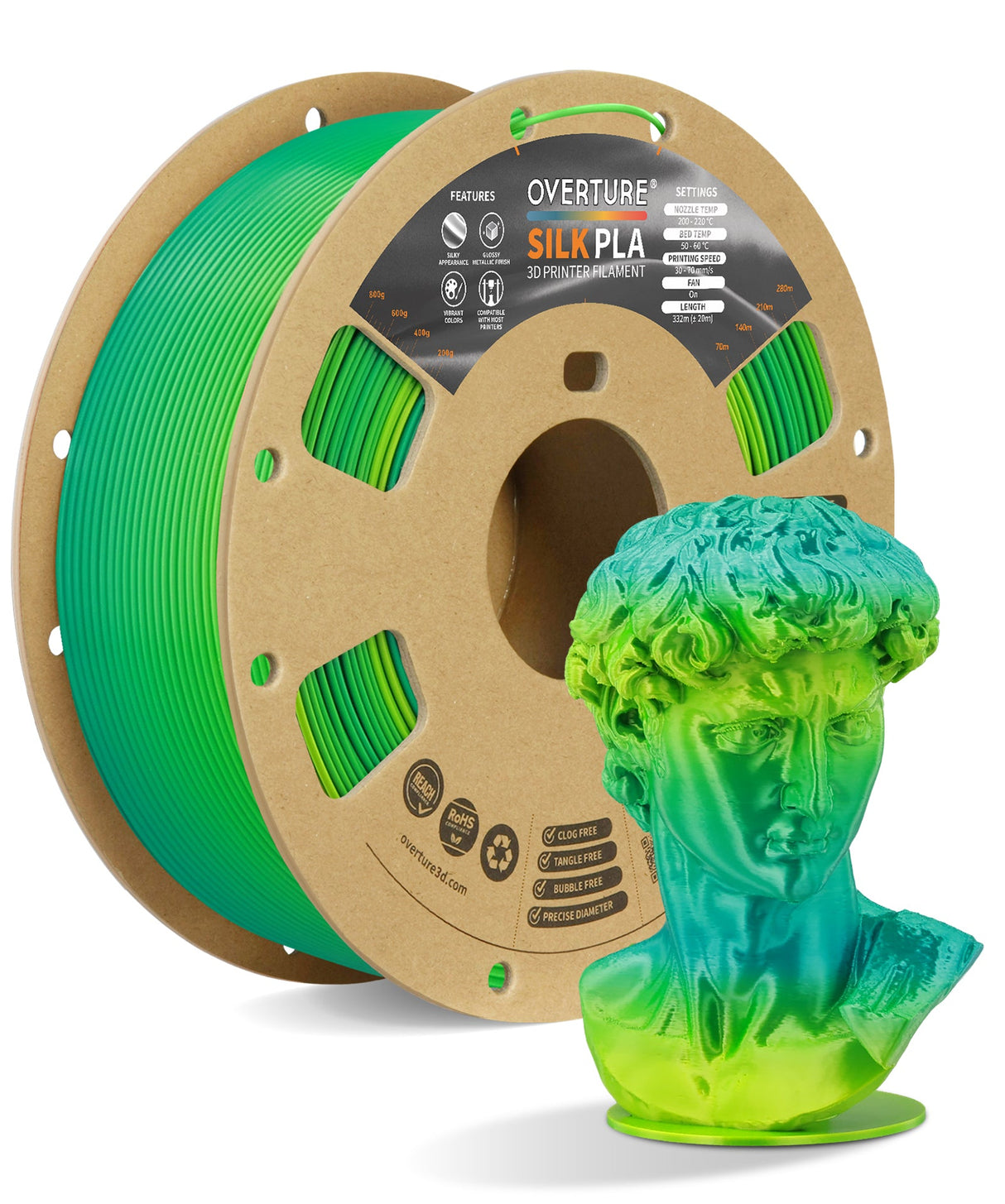 Overture Silk PLA 3D Printer Filament 1.75mm - Overture 3D