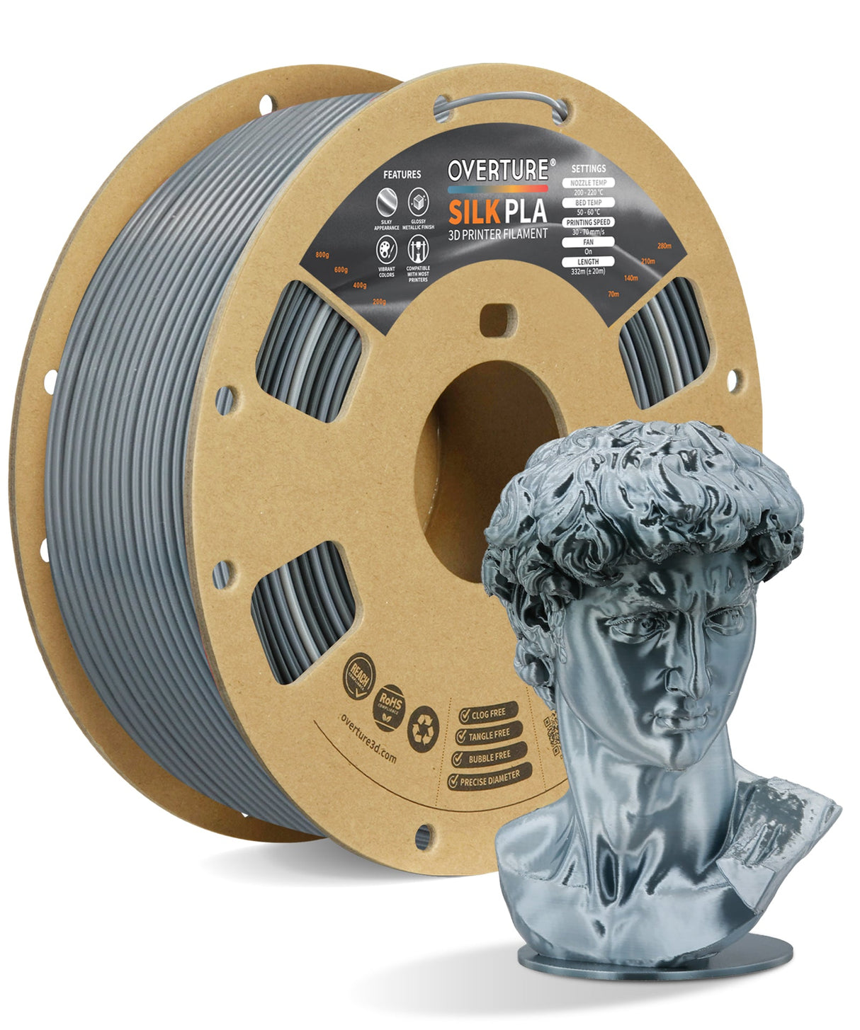 Overture Silk PLA 3D Printer Filament 1.75mm - Overture 3D