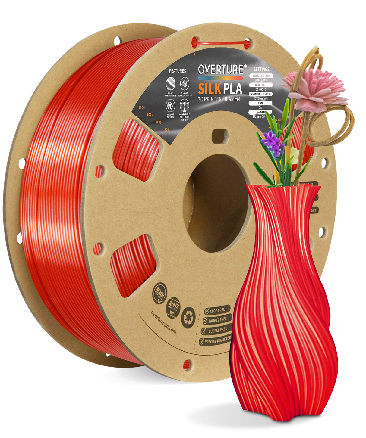 Overture Silk PLA 3D Printer Filament 1.75mm - Overture 3D