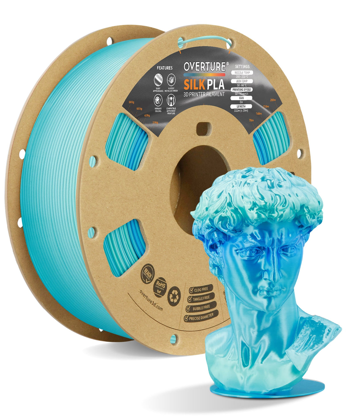 Overture Silk PLA 3D Printer Filament 1.75mm - Overture 3D