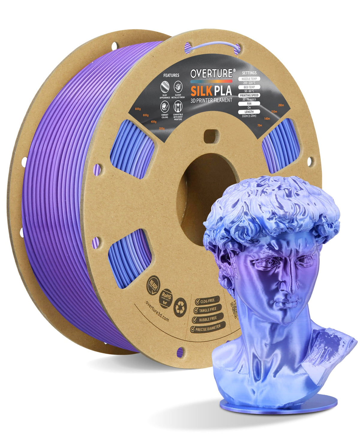 Overture Silk PLA 3D Printer Filament 1.75mm - Overture 3D