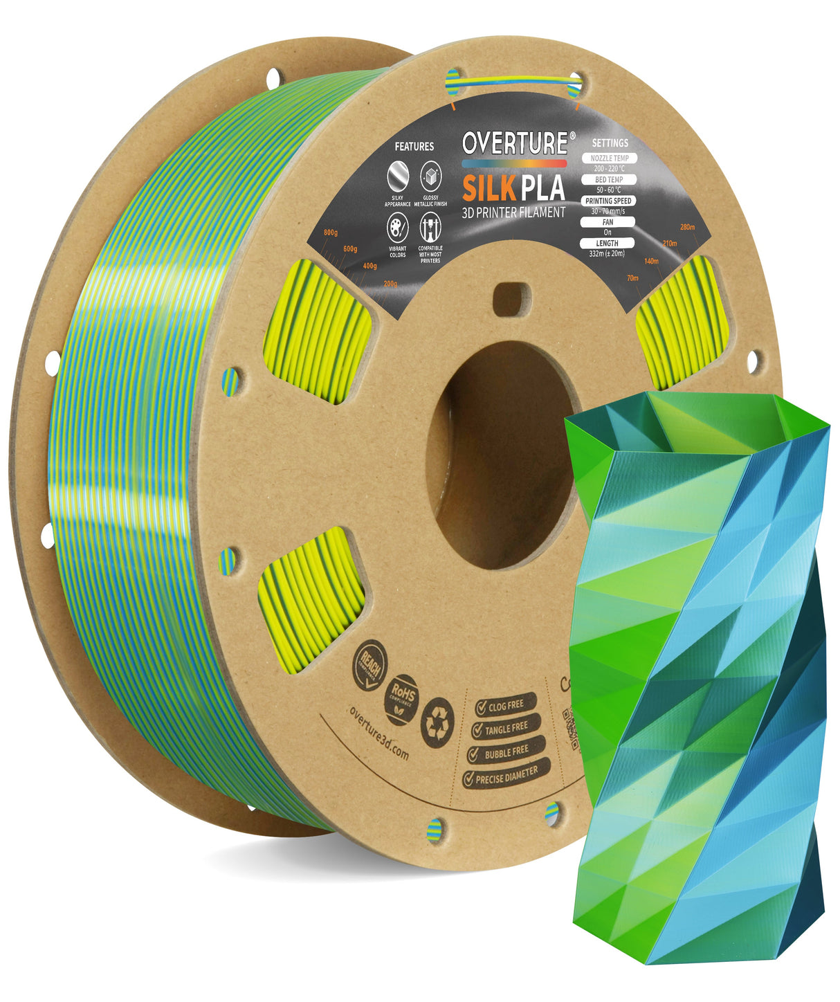 Overture Silk PLA 3D Printer Filament 1.75mm - Overture 3D
