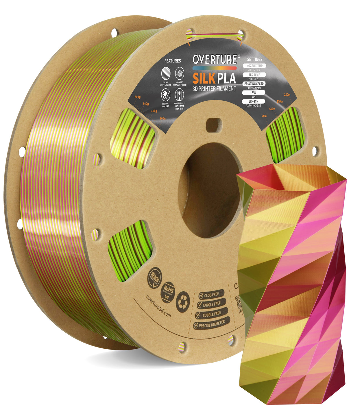 Overture Silk PLA 3D Printer Filament 1.75mm - Overture 3D