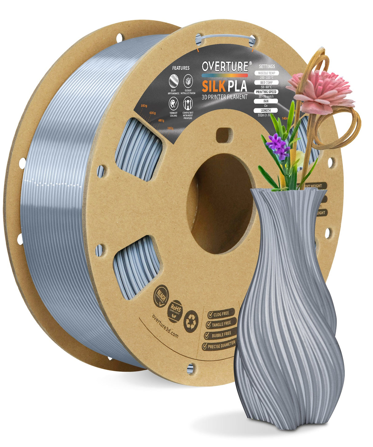 Overture Silk PLA 3D Printer Filament 1.75mm - Overture 3D
