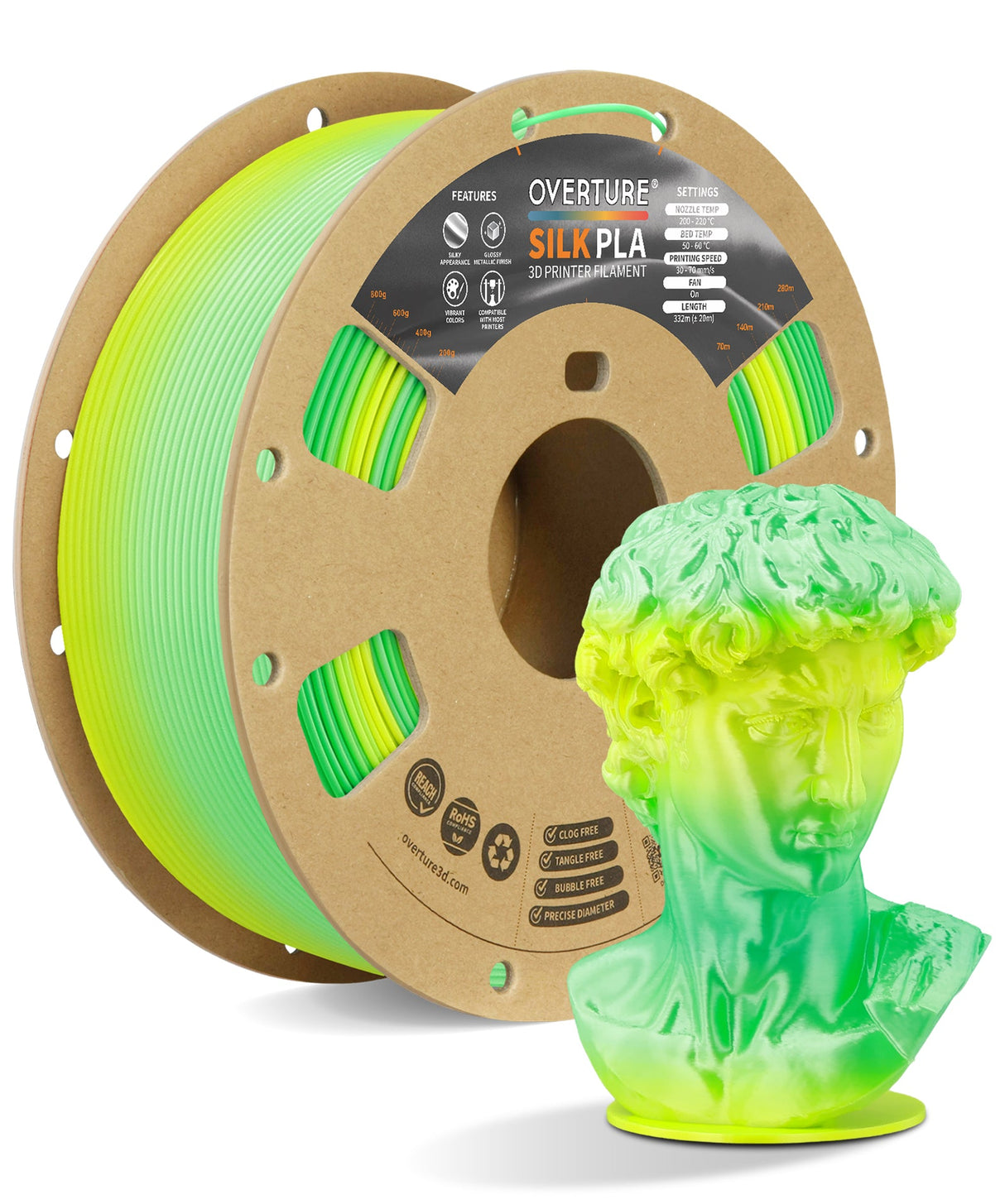 Overture Silk PLA 3D Printer Filament 1.75mm - Overture 3D
