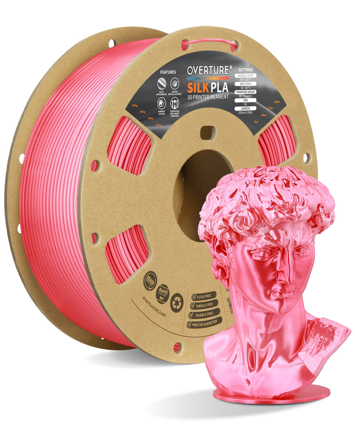 Overture Silk PLA 3D Printer Filament 1.75mm - Overture 3D