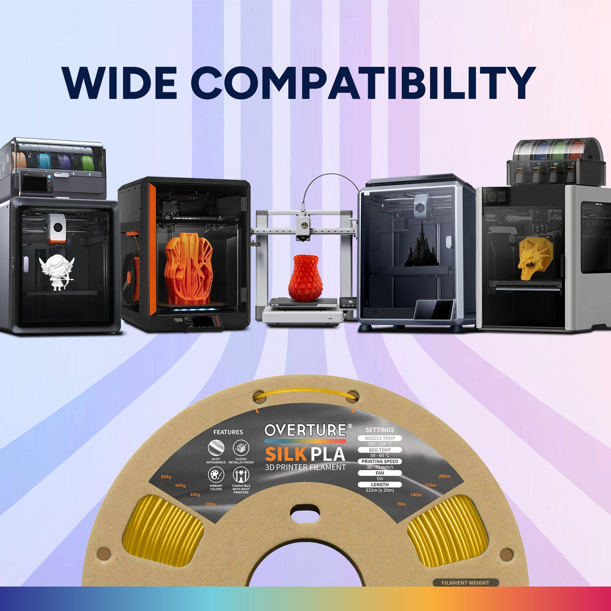 Overture Silk PLA 3D Printer Filament 1.75mm - Overture 3D