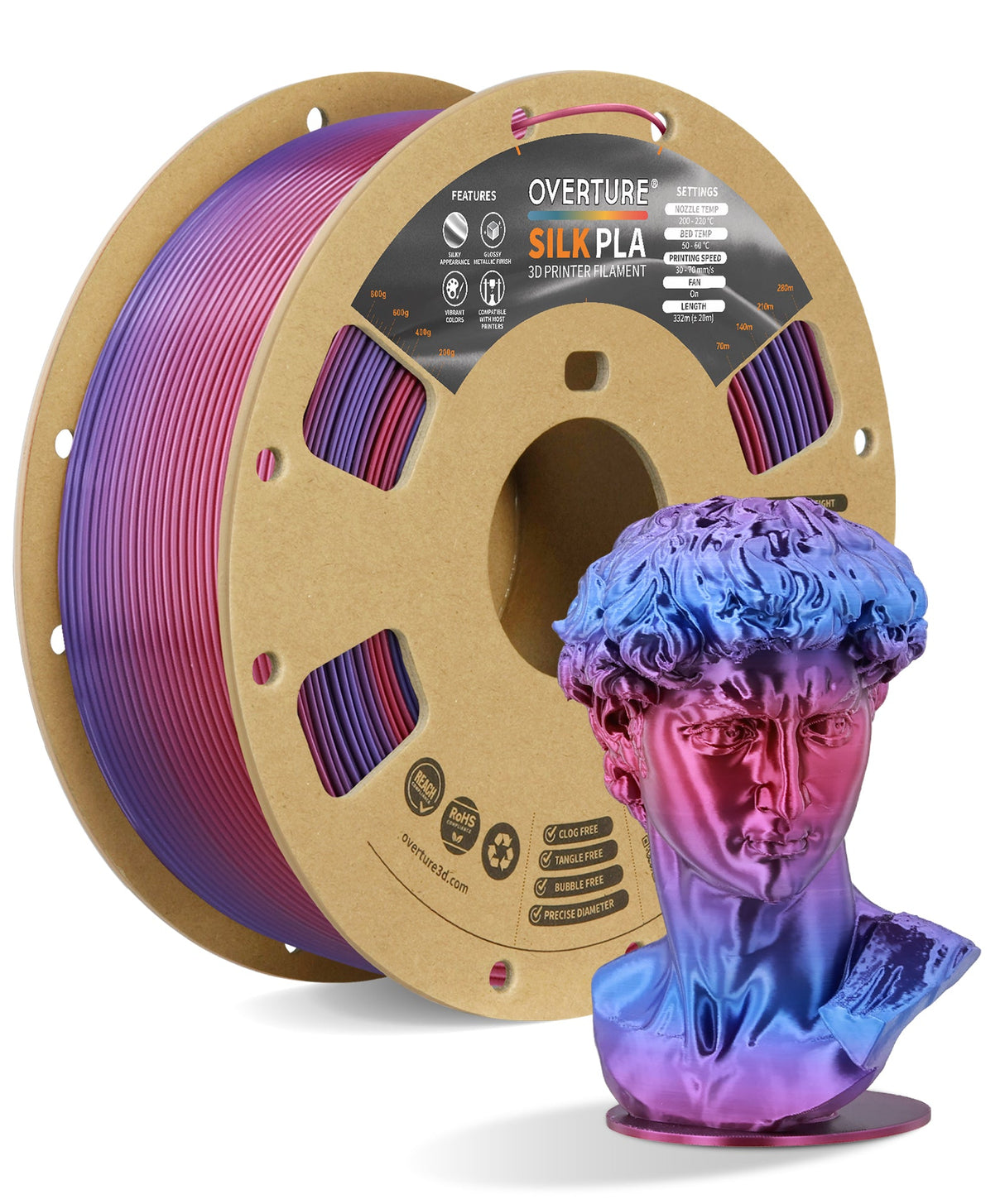 Overture Silk PLA 3D Printer Filament 1.75mm - Overture 3D