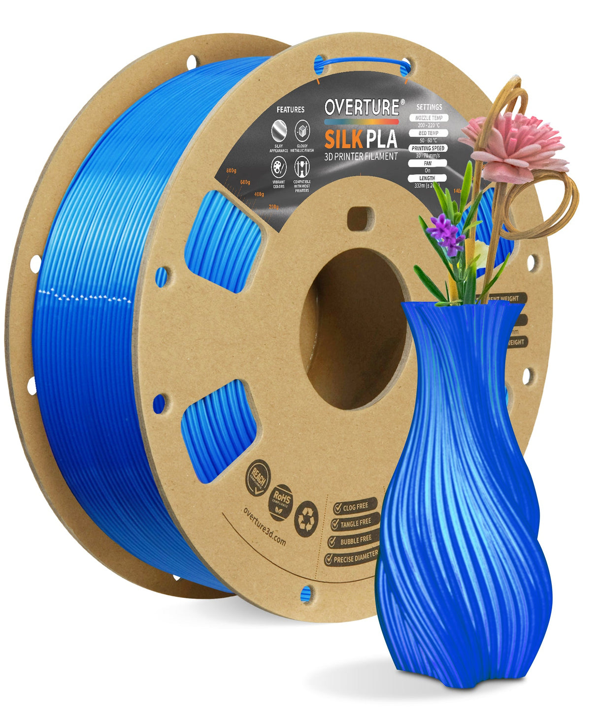 Overture Silk PLA 3D Printer Filament 1.75mm - Overture 3D