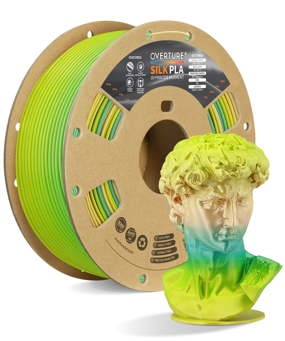 Overture Silk PLA 3D Printer Filament 1.75mm - Overture 3D