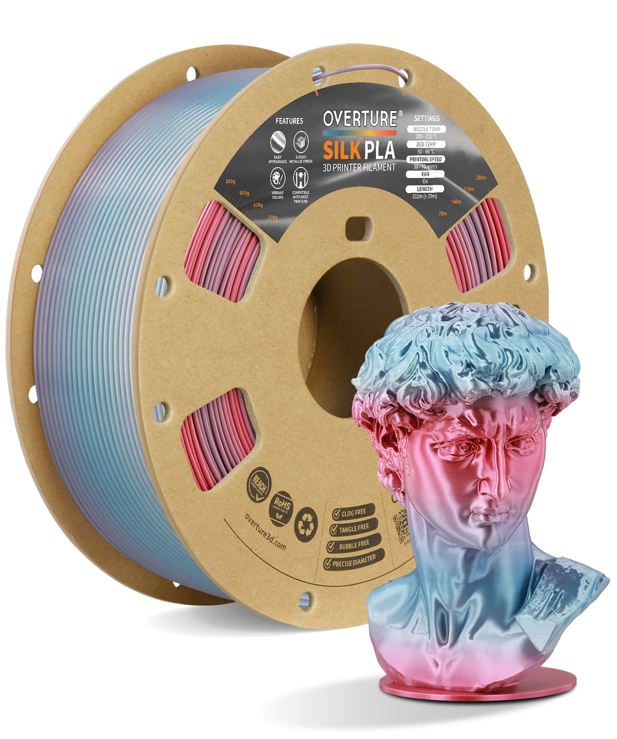 Overture Silk PLA 3D Printer Filament 1.75mm - Overture 3D