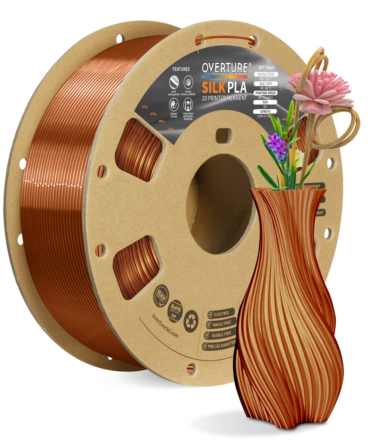 Overture Silk PLA 3D Printer Filament 1.75mm - Overture 3D