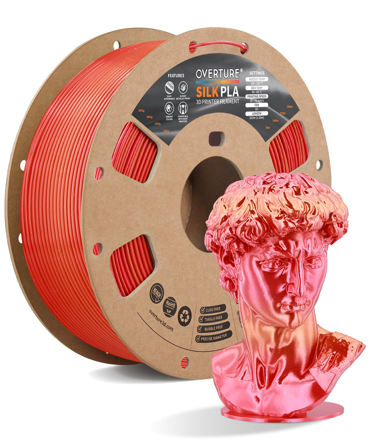 Overture Silk PLA 3D Printer Filament 1.75mm - Overture 3D