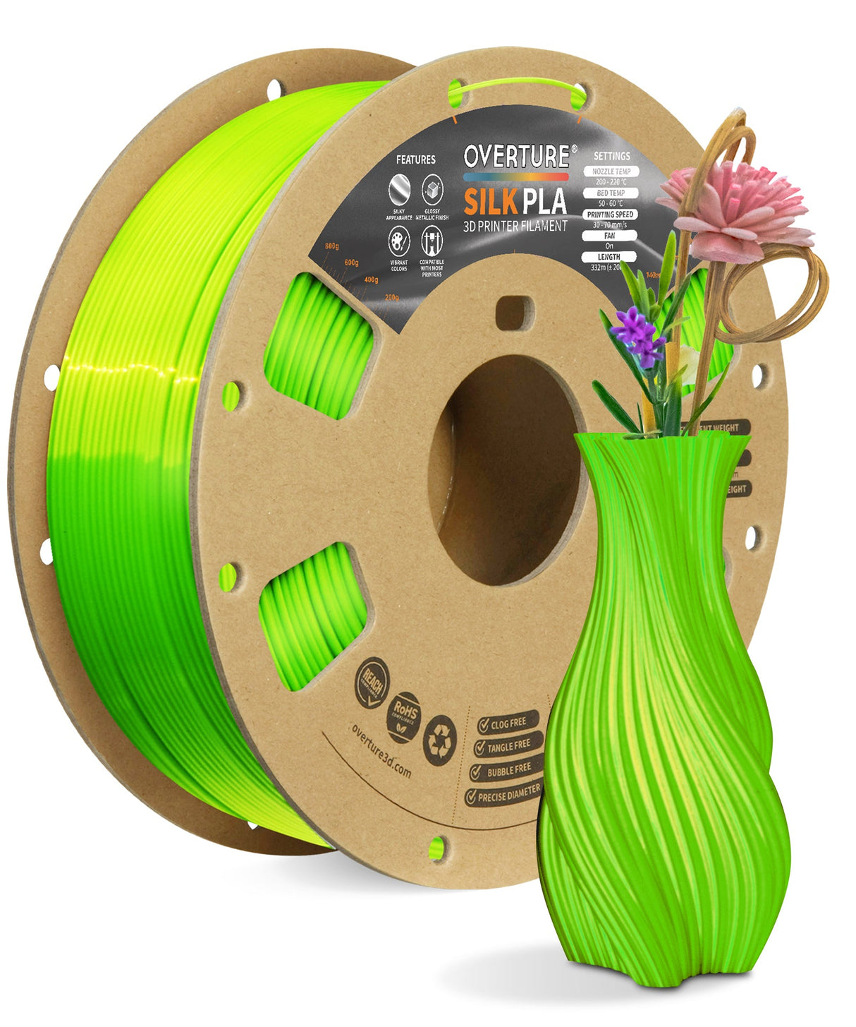 Overture Silk PLA 3D Printer Filament 1.75mm - Overture 3D