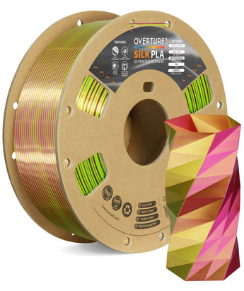 Overture Silk PLA Gradient Filament 1.75mm - Spool & Filament Close-up