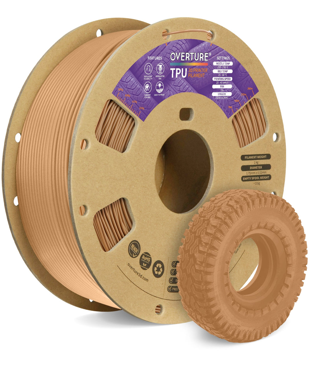 Overture TPU 3D Printer Filament 1.75mm - Overture 3D