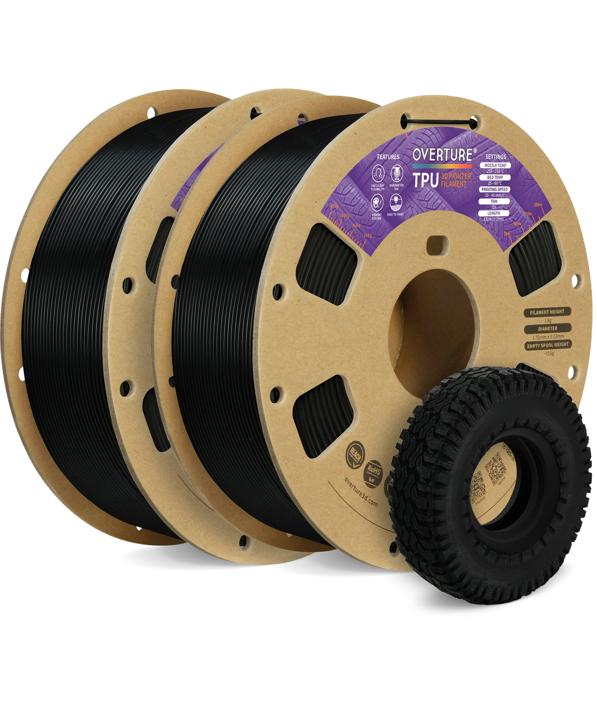 Overture TPU 3D Printer Filament 1.75mm - Overture 3D