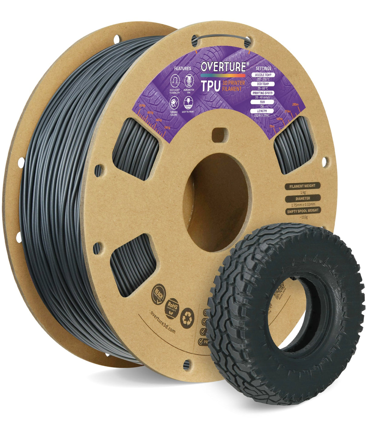 Overture TPU 3D Printer Filament 1.75mm - Overture 3D