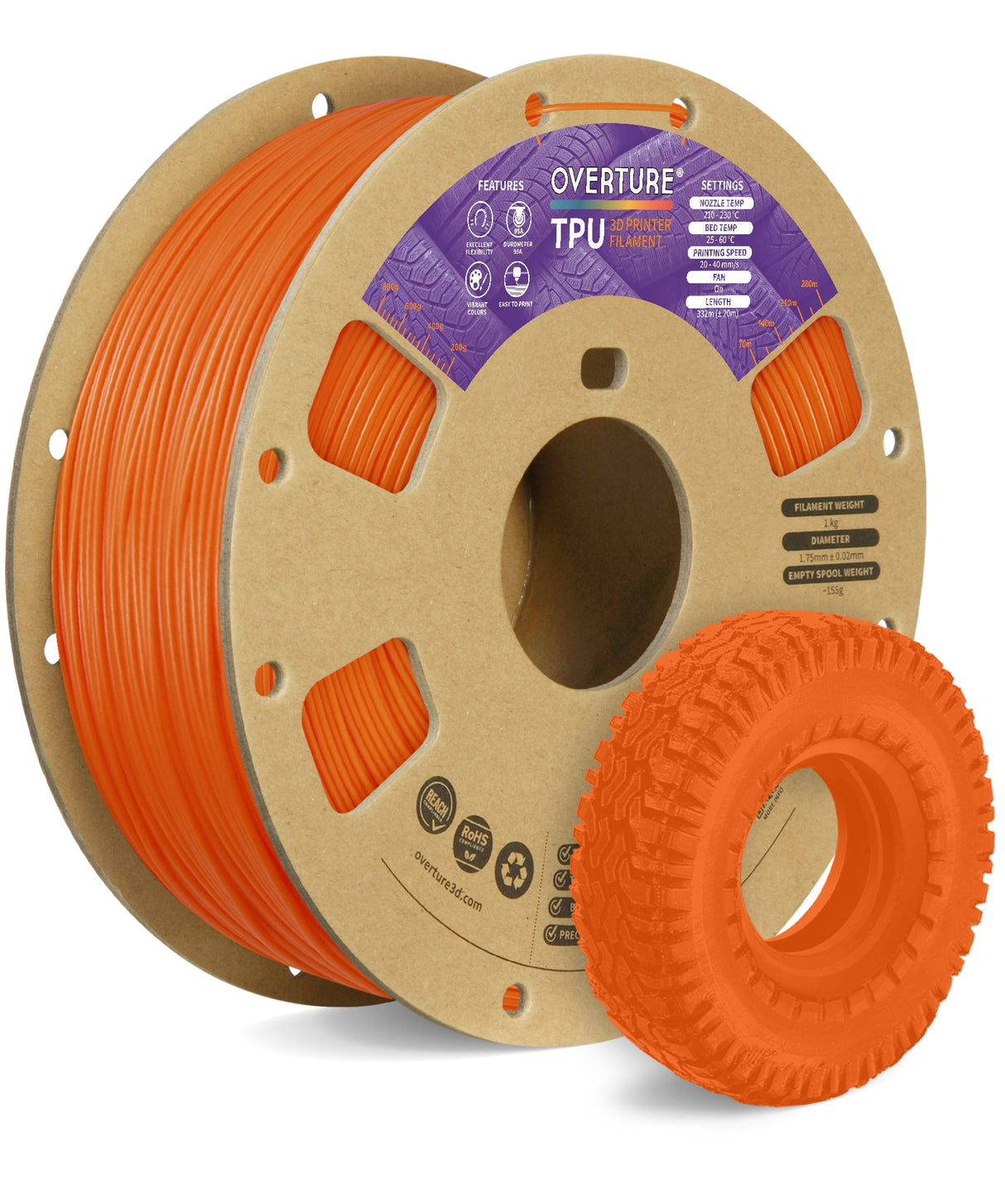 Overture TPU 3D Printer Filament 1.75mm - Overture 3D