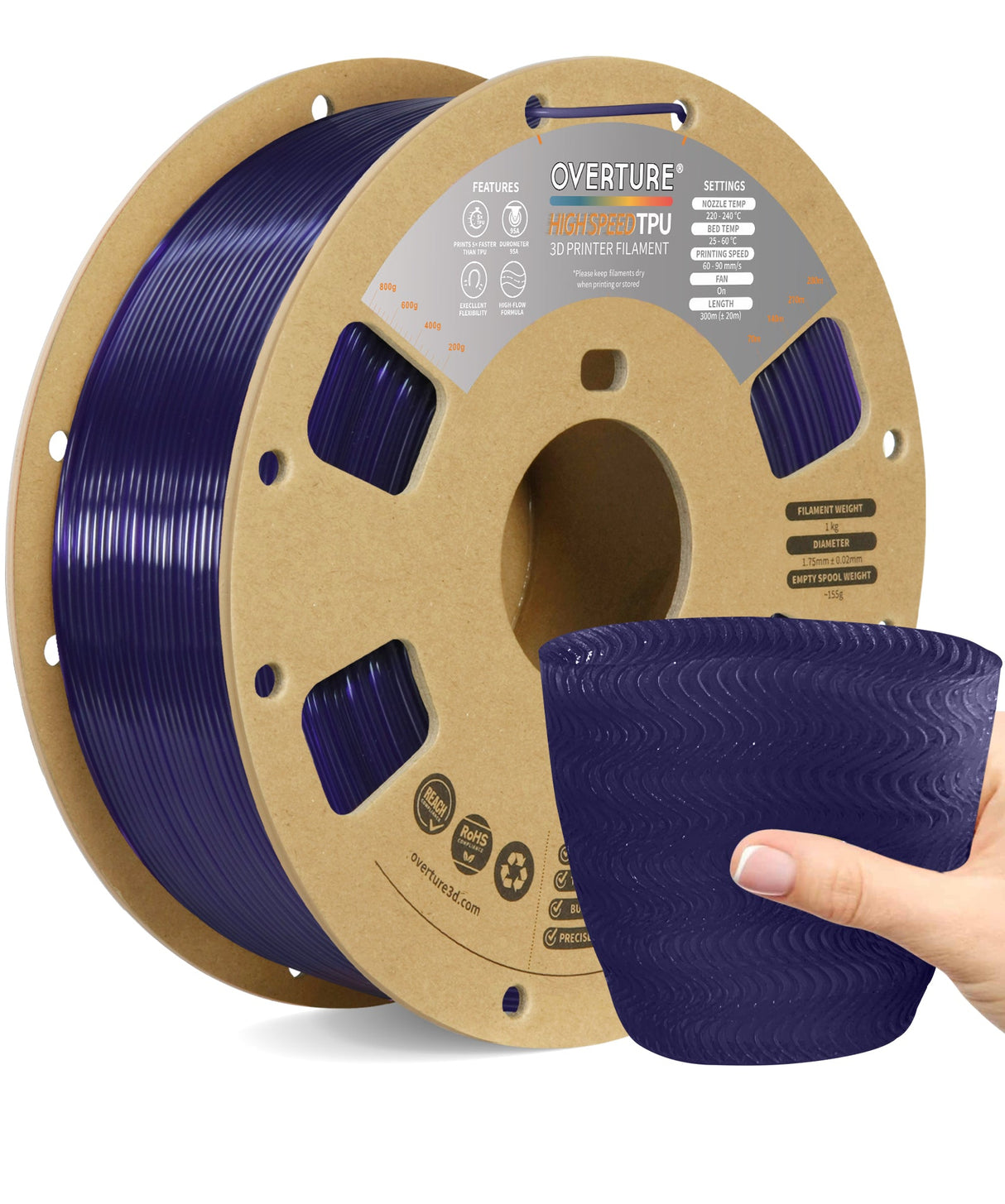 Overture TPU High Speed 3D Printer Filament 1.75mm - Overture 3D