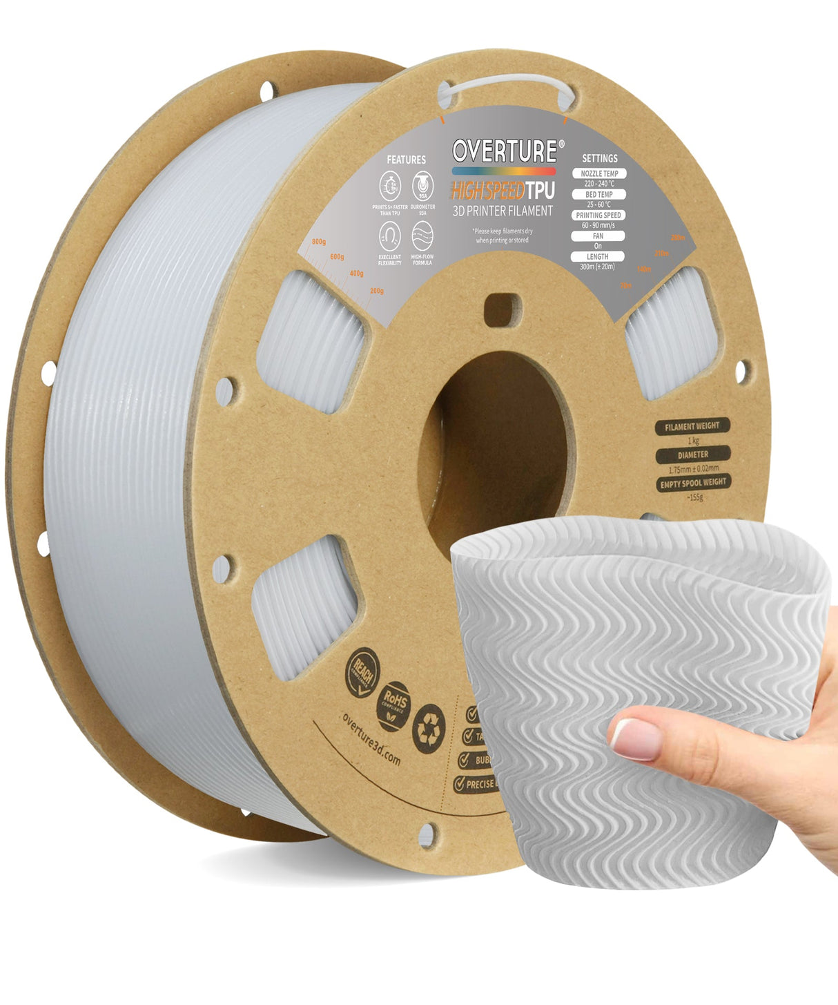 Overture TPU High Speed 3D Printer Filament 1.75mm - Overture 3D