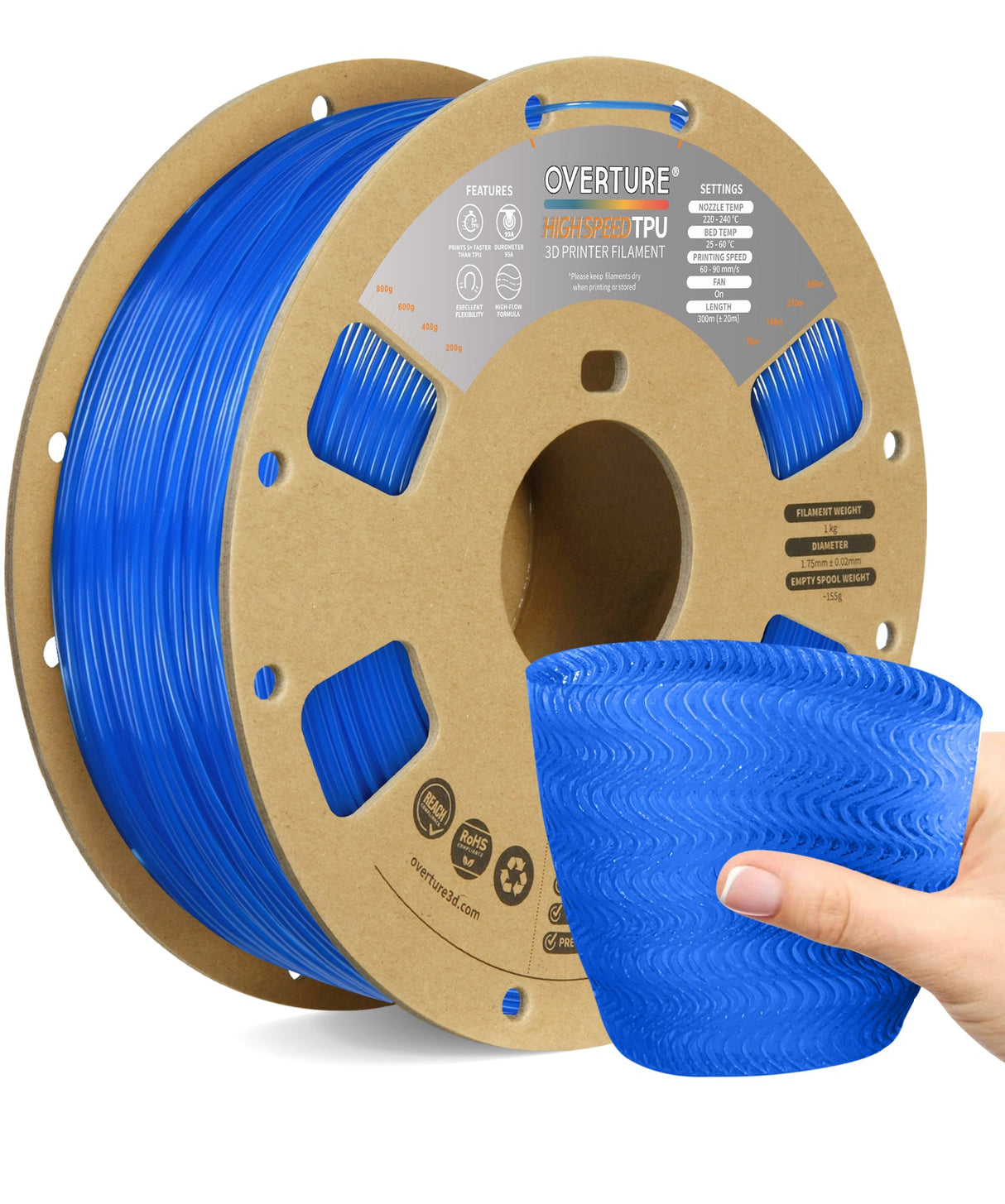 Overture TPU High Speed 3D Printer Filament 1.75mm - Overture 3D