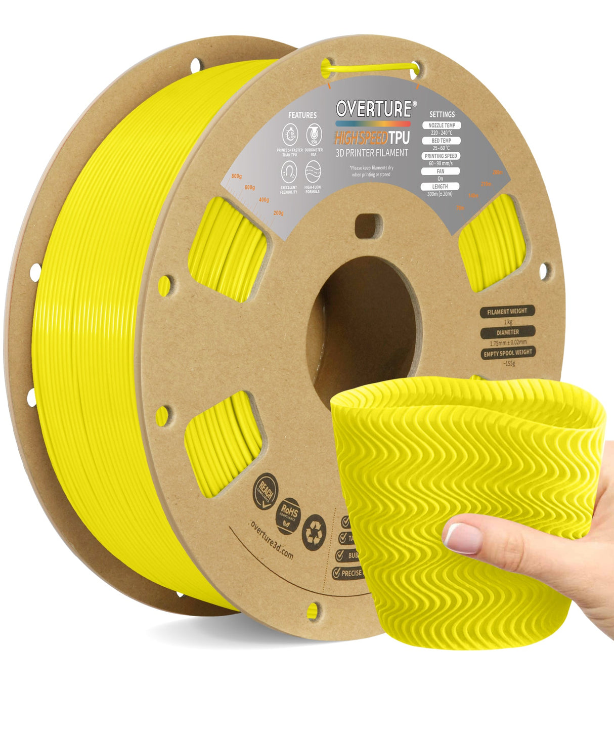 Overture TPU High Speed 3D Printer Filament 1.75mm - Overture 3D