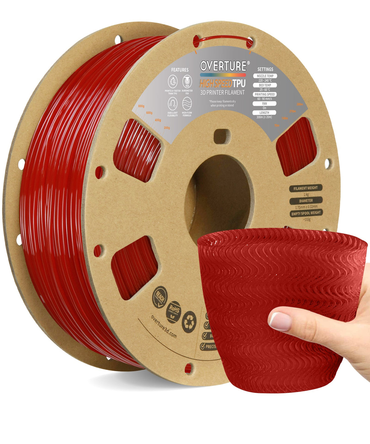 Overture TPU High Speed 3D Printer Filament 1.75mm - Overture 3D