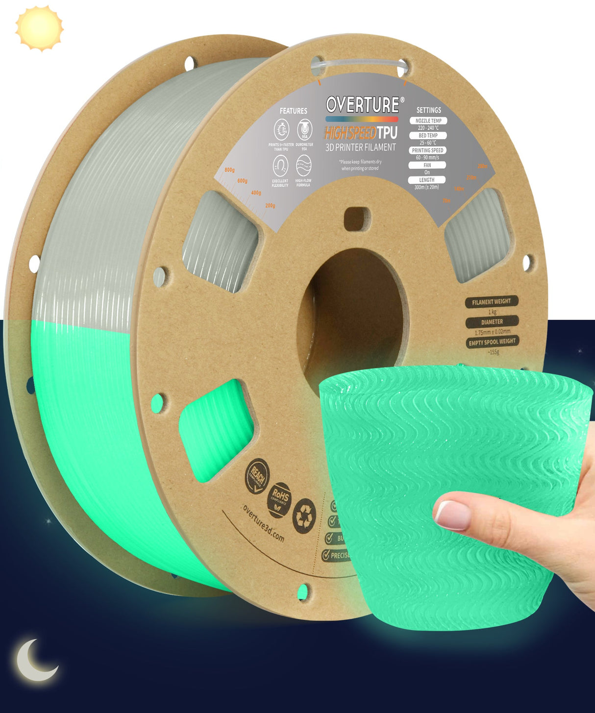 Overture TPU High Speed 3D Printer Filament 1.75mm - Overture 3D