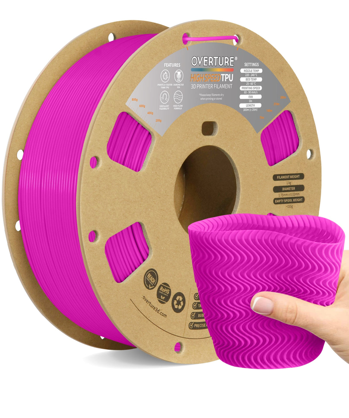 Overture TPU High Speed 3D Printer Filament 1.75mm - Overture 3D