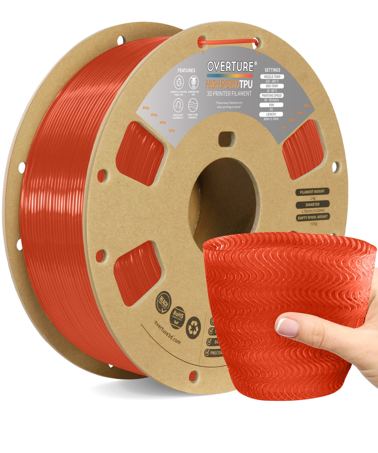 Overture TPU High Speed 3D Printer Filament 1.75mm - Overture 3D